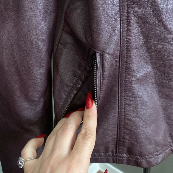 R. D Style Rhonda Maroon Faux Leather Moto Jacket - Picture 8 of 15